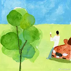 插画师井筒啓之的一组插画，简单的配色和构图，却让人感受到了美好的气息和平静的感觉。#插画分享# #画里的故事# ​​​​