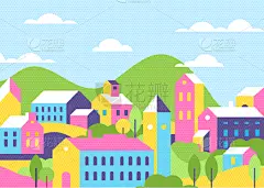 town houses architecture bright color flat
