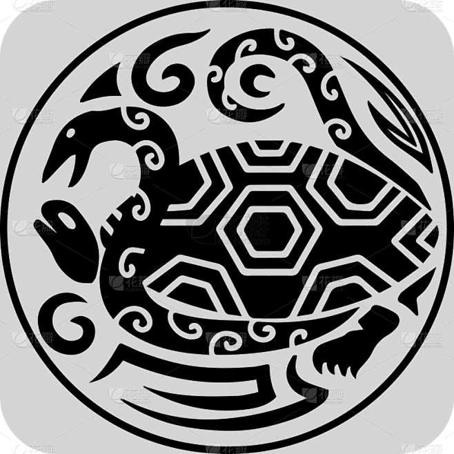 中国风蛇龟图案传统图腾元素贴纸