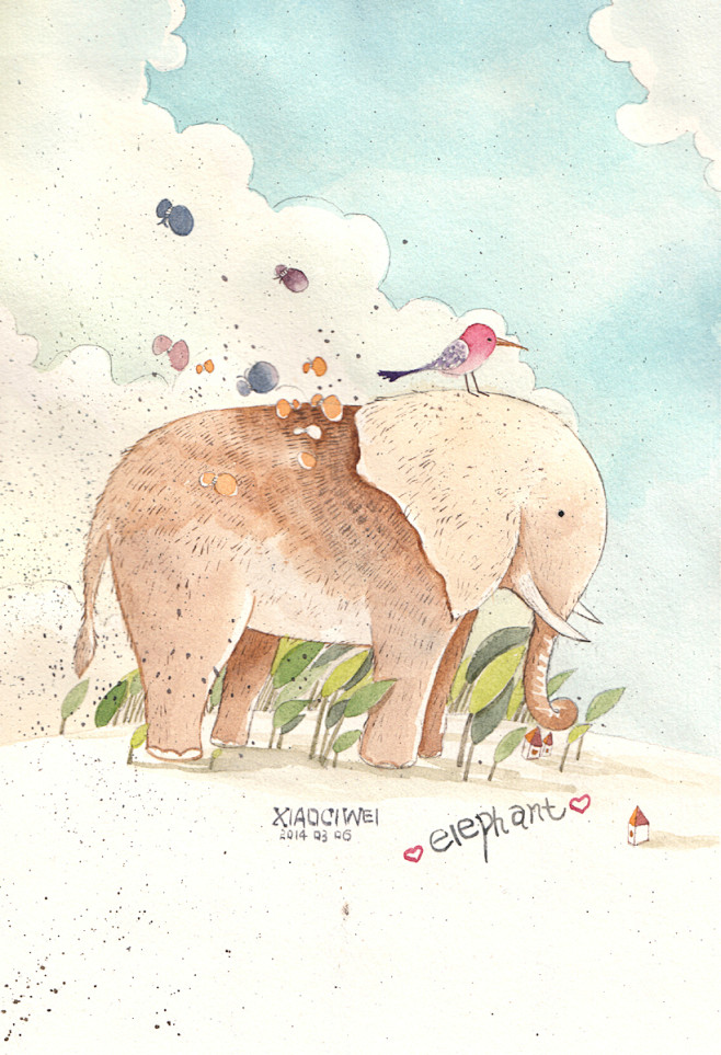 Elephant #水彩# #小清新# ...