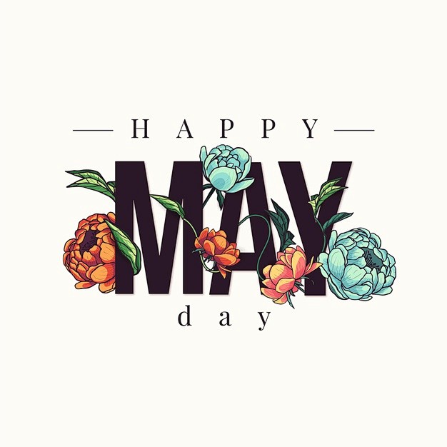 happymaydaybackgroundwithhanddrawnflowersfreevector