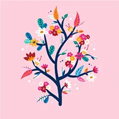 矢量图手绘梦幻小清新花卉插画