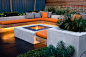 Chill Out Garden | Contemporary seating area with linear underlighting and firepit | Charlotte Rowe Garden Design: 