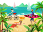 海边时光 主人与狗 日浴美女 滑板男孩 夏日旅游插画PSD旅游出行素材下载-优图-UPPSD