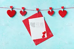 贺卡,衣夹,信封,背景,情人节,红色,墙,花环,绿松石,动物心脏