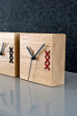 A unique embroidered wood clock. A beautiful piece for your home or office. Nice on a desk or shelf. Great gift for fathers day. Solid oak desk clock with leather embroidery.: 