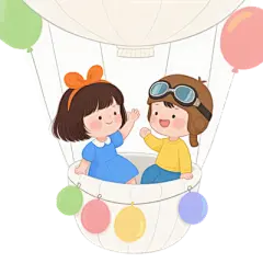【米图网-52mitu.com】儿童 插画 手绘 童年 回忆 怀念 玩伴 热气球儿童