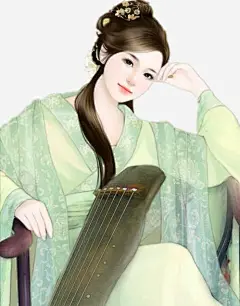 抚琴女子手绘古风免抠素材 创意素材 png素材