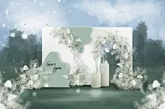 生日宴 户外白绿满天星婚礼婚庆布置效果图
