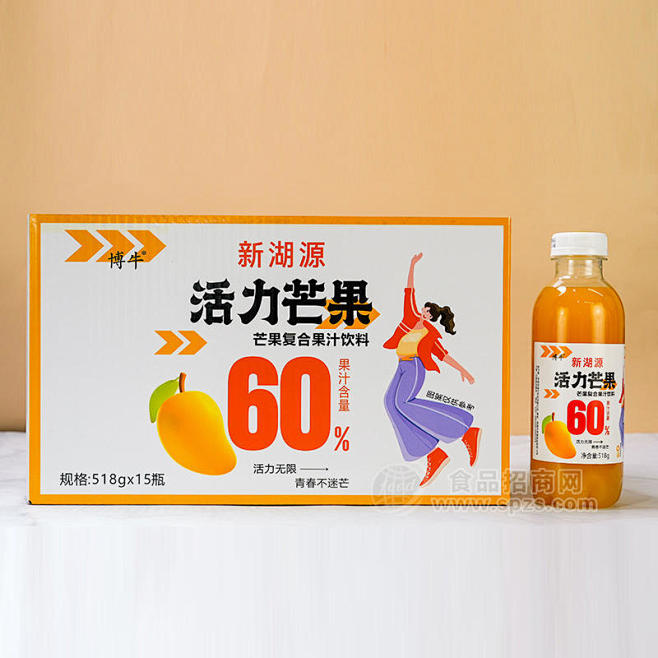 博牛活力芒果复合果汁饮料518gx15瓶