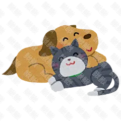 依偎在一起抱在一起的小狗狗猫咪小猫手绘卡通插画手绘png儿童插画免扣素材1