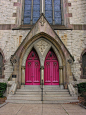 bold pink church doors