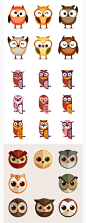 多款可爱猫头鹰扁平线稿各种猫头鹰主题形象吉祥物插画AI矢量素材-淘宝网