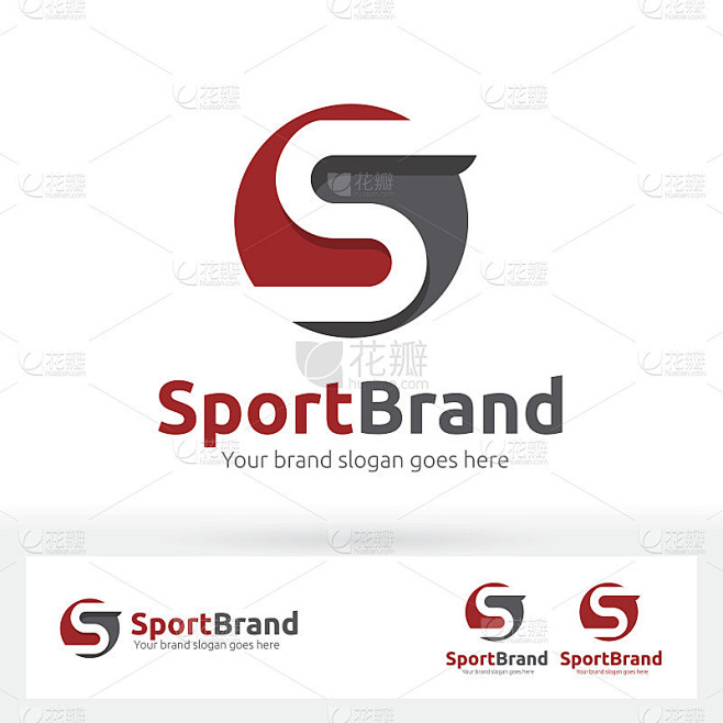 字母S图标，字母S在圆形形状与平坦阴影
