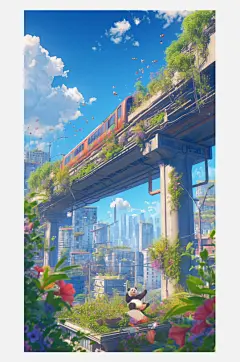 数字艺术创意插画插画灵感春天的列车插画插-众图网