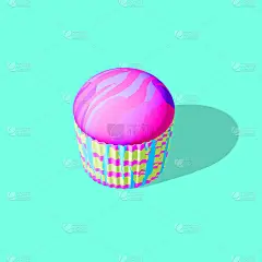 极简风格的拼贴等距艺术。3d渲染创意糖果蛋糕设计。派对、食物、垃圾食品的概念