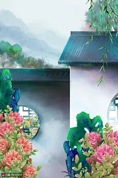 淡彩手绘唯美古风风景素材国风山水古建筑11民俗民风素材下载-优图网-UPPSD