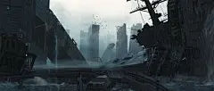 水没都市
人类历史文明上都有大洪水的传说，大概是因为人类文明剧集发展的区域都聚集在水周围的平原地区，日本作为岛国，对于海啸洪水之类的灾害比别的地区要来的更频繁一些，日系文化作品游戏与插画里也经常出现被海洋淹没的题材，整体有参考尼尔的水没都市与死亡搁浅时间雨后bt出现淹没的设定，规划中与港口区域相连。
概念设计：@ruihuang-
