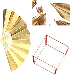 漂浮装饰-金色树叶子-金色扇子-免扣素材-png素材