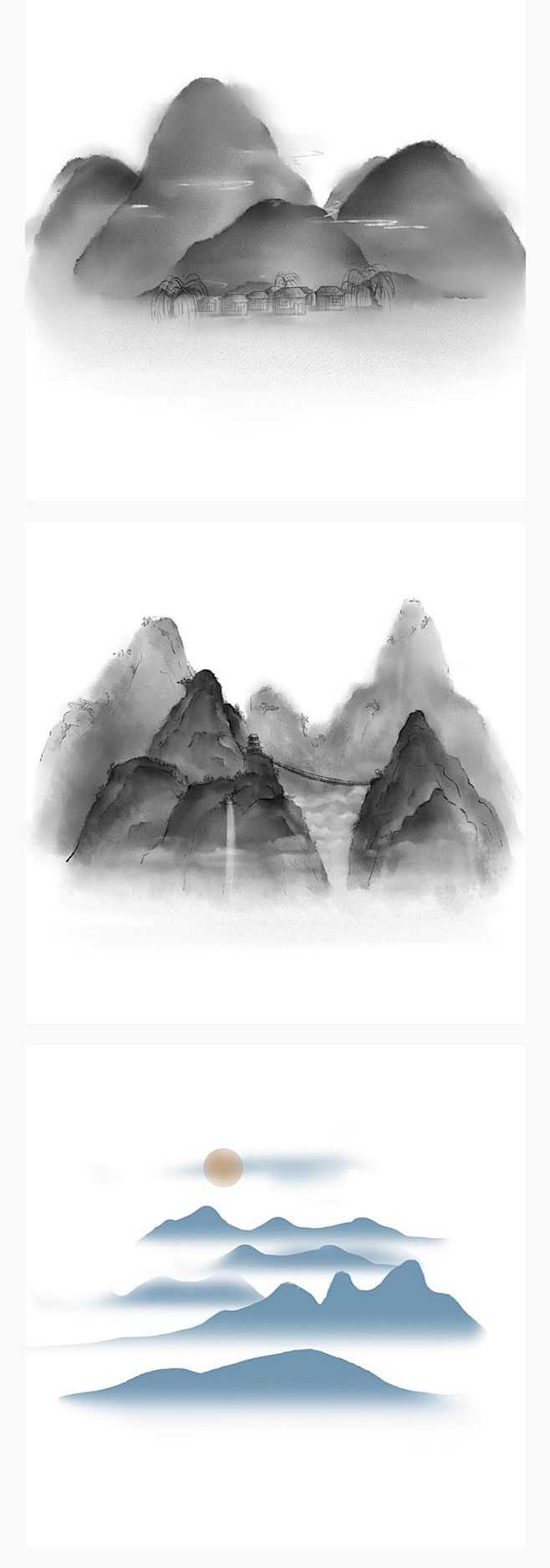 写意江南山水中国风水墨画意境湖泊船只优美...