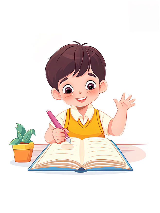 卡通可爱的孩子读书写插图图片-花瓣网