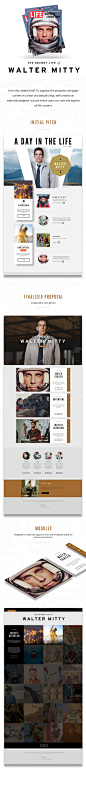 Walter Mitty : Together with Ignition, we created this fantastic proposal for The Secret Life of Walter Mitty movie: To organize the proposed campaign content in a clean and beautiful way, and creative an editorially-designed hub site where users can view