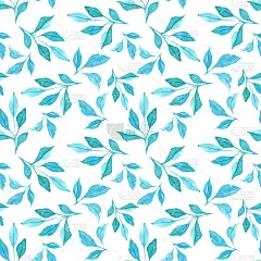无缝模式与水彩手绘蓝色树叶。花的背景。适用于纸张，纺织品，背景的翘曲。