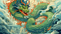 古风国风背景国潮龙插画祥云山水插画桌面壁纸背景图生肖龙