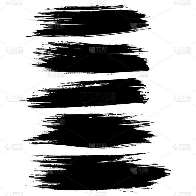 垃圾墨笔画集。徒手画的黑色画笔。手绘干刷黑色涂抹。现代向量插图。
