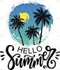 夏天,矢量,贺卡,你好,非西方字母,椰子树,夏威夷,垂直画幅,天空,t恤