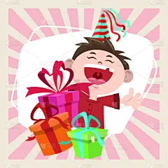 乐趣,礼物,幸福,生日,男孩,派对帽,可爱的,请柬,贺卡,蛋糕
