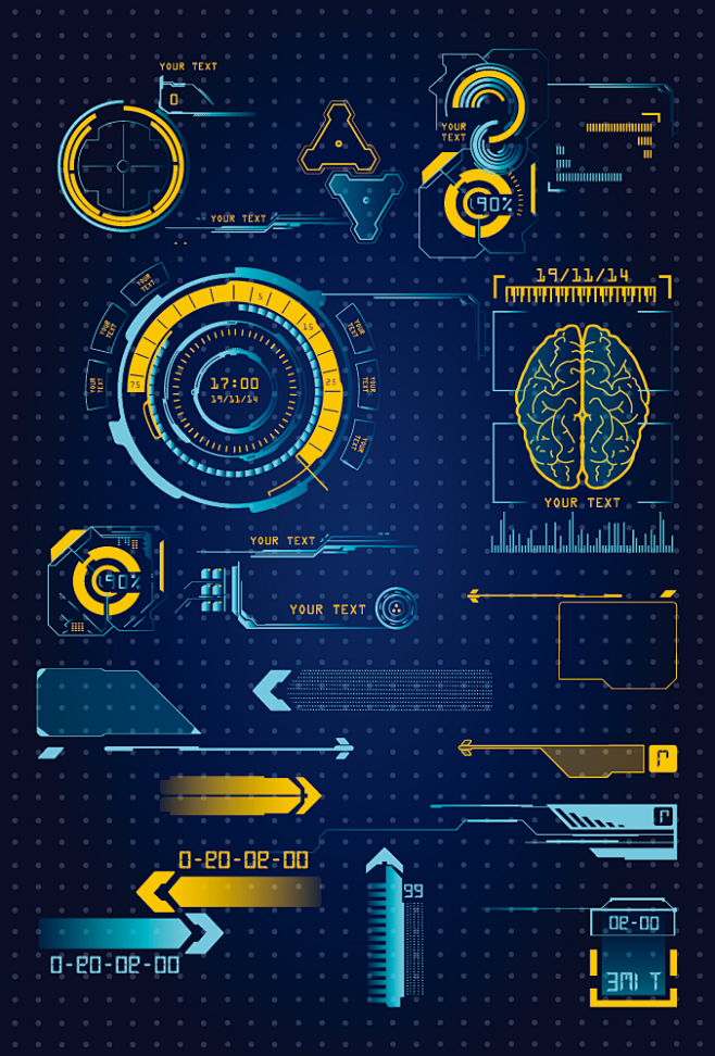 科幻未来炫酷信息HUD显示元素图游戏ui...