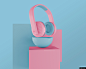 极简主义粉红色的耳机样机素材