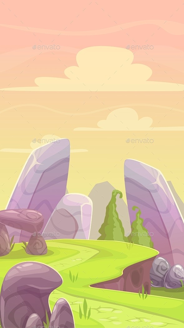卡通幻想垂直景观——资产背景的游戏Car...