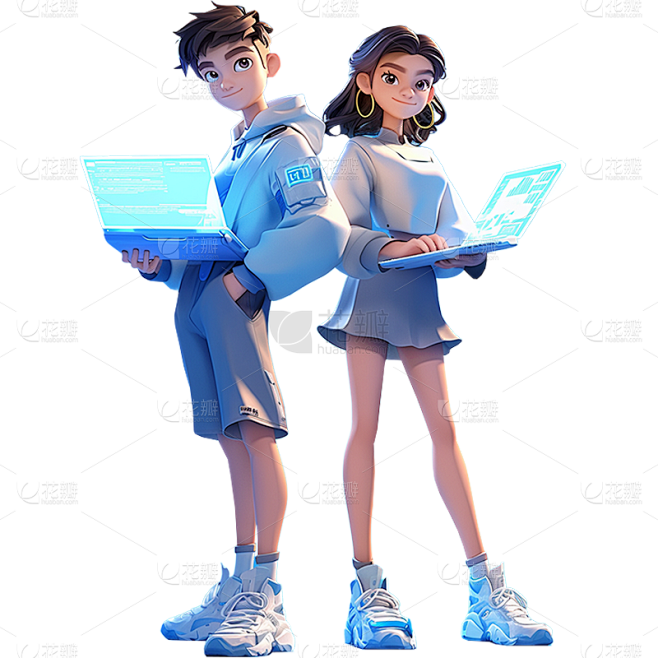 人物系列3D皮克斯科技双人人物贴纸