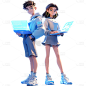 人物系列3D皮克斯科技双人人物贴纸