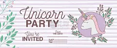 unicorn party invitation card with floral decorati