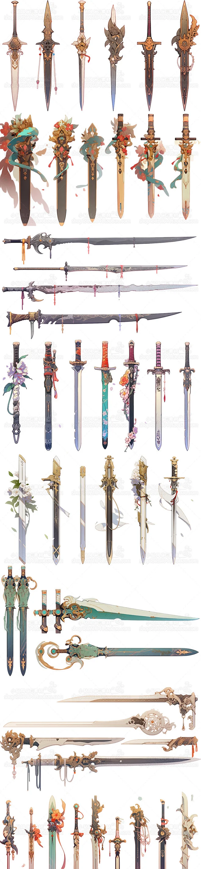 国风刀剑武器设定插画素材 png透明 游戏武器概念设计美术资源-花瓣网