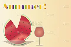 夏季卡以西瓜水果和葡萄酒矢量-夏季主题插画