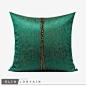 ELIN墨绿色金色条纹手工绣珠抱枕设计师样板房靠垫新中式轻奢床品