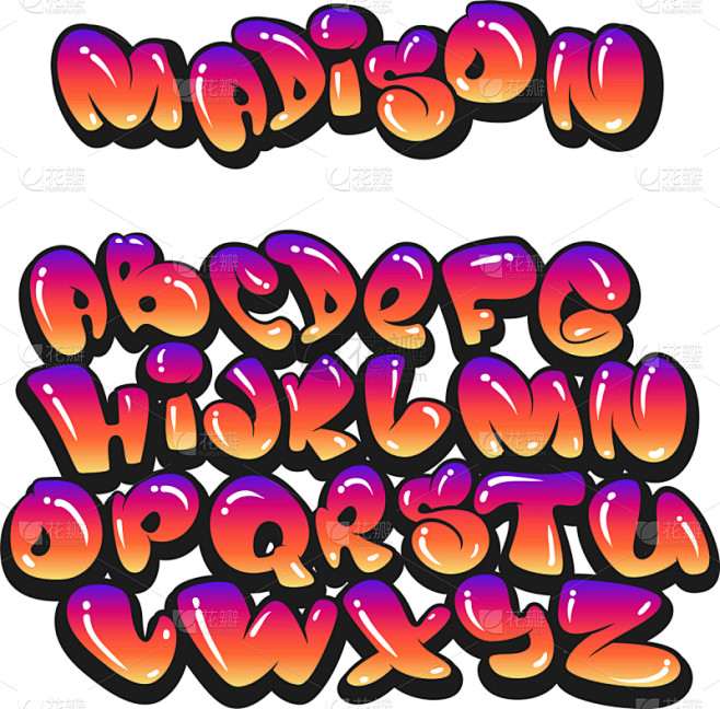 字母,动画片,风格,轮廓,式样,可爱的,...