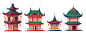 四组中国风传统古建筑插画 | | 优图库 UTUCOOL