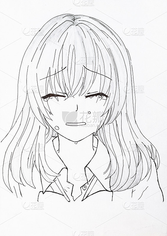动画风格的绘画。图片中的一个女孩在日本动...