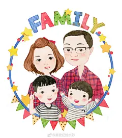#私人定制头像# 感觉每画一幅Q版全家福，都在见证每个家庭的幸福 ​​​​