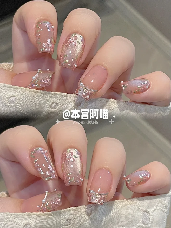 美甲分享 | 是繁花似锦的绸缎感美甲吖 ...