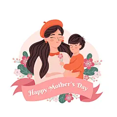 卡通手绘母亲节温馨感恩母女亲子插画节日活动宣传海报ai设计素材-淘宝网
