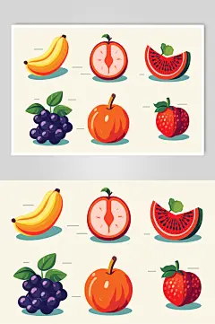 AI数字艺术扁平风水果蔬菜插画元素图标