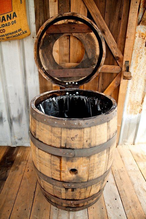 Whiskey barrel trash...