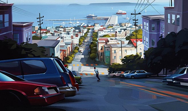 让人着迷的光影交织风景插画