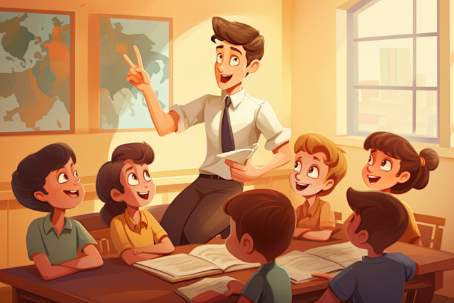 男老师课堂讲课教师节学生校园卡通插画
